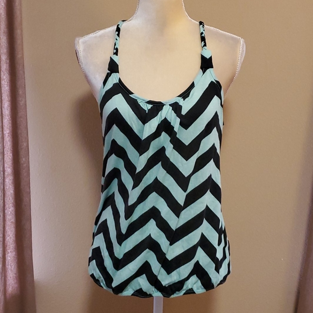 No Boundaries Black and Mint Chevron Tank Top